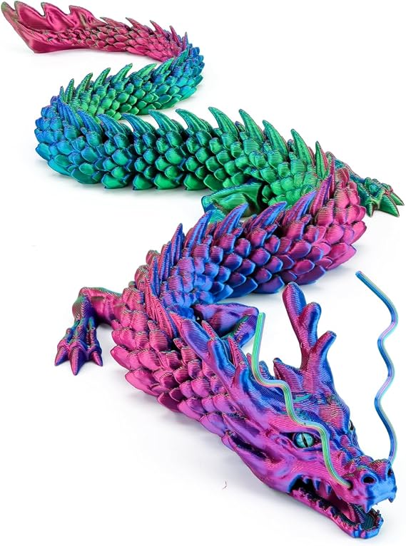 3D Printed Dragon Toys with Eyes, 24 inch 3d printed dragon large, Bendable and Flexible Big Fidget, Home Office Decor (Colorful, 24in)