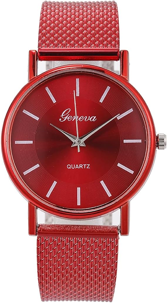 And Ladies' Steel Women Watch Wrist Quartz Watches Alloy Number Men's Stainless Men's Watch Large Digital Watches for Men (Red, One Size)