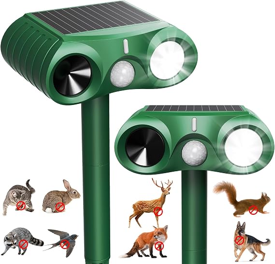 2 Pack Solar Cat Repellent for Gardens UK, Ultrasonic Animal Repeller with USB & Solar, Waterproof Cat Scarers for Gardens with Motion Sensor for Farm Squirrels Dogs Cats Foxes Birds