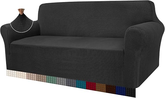 Granbest High Stretch Sofa Covers 3 Seater Super Soft Stylish Couch Covers for Dogs Pets Cats Jacquard Spandex Non Slip Sofa Slipcover for Living Room Furniture Protector (3 Seater, Black)