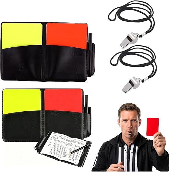 2PCS Referee Cards Set, Red and Yellow Football Referee Cards with Whistle Lanyard, Referee Kit Referee Whistle Score Book for Soccer Match
