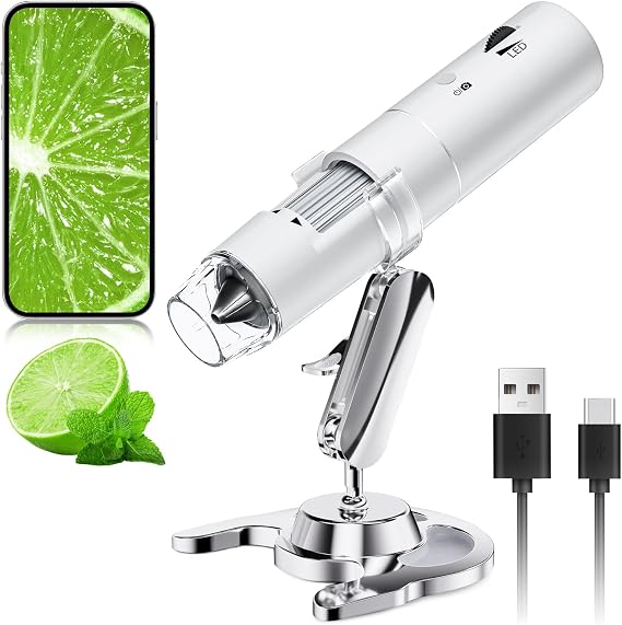 SKYBASIC Wifi Digital Microscope 2MP 50-1000x Electronic Microscope Magnifier Portable Handheld Microscope Camera Microscope, 8 LEDs, Compatible with iPhone, Android, iPad, Windows, Mac Computer, Skin