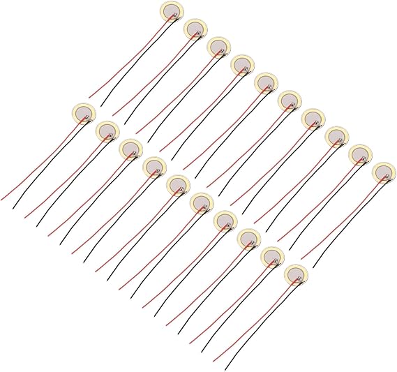 sourcing map 20Pcs Piezoelectric Discs 15mm Acoustic Pickup Transducer Microphones Trigger Buzzer Drum Guitar with Aluminum Shell