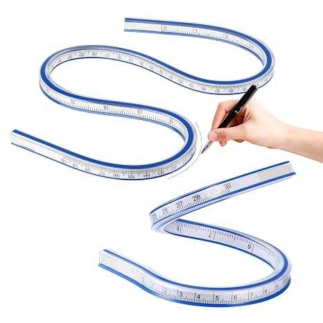 Pack of 2 Curve Rulers 30 cm and 60 cm Plastic Flexible Curve Ruler Multifunctional Curve Ruler Tailoring Supplies for Drawing Painting Graphics Clothes Design Measure Tool