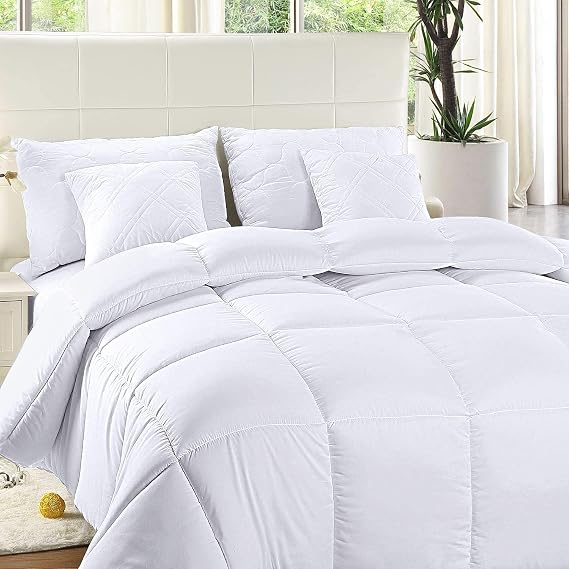 Double Duvet -Plain Quilt Comforter Bedspreads, Coverlets & Sets, 2 Pillowcases Warm and Anti Allergy All Season Coverless Duvet, Throws For Bed.(Double (200x200cm), White)