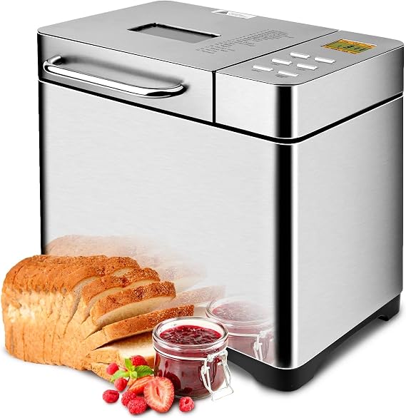 Bread Maker & Fruit Nut Dispenser, 19-in-1 Fully Automatic Bread Making Machine with LCD Display, 2LB Smart Bread Maker Machine with 3 Crust Shades and Colors, Gluten Free, Yogurt, Dough