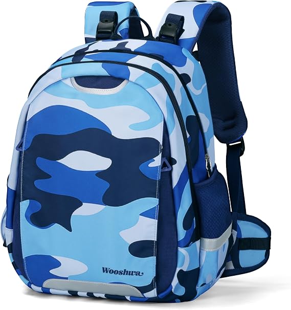 School Bags, Multi-pockets Backpack for School, Camo Blue