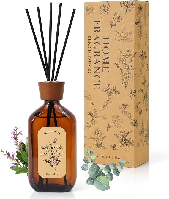 Reed Diffuser, Eucalyptus Sage Scented with 6 Sticks, 120ml