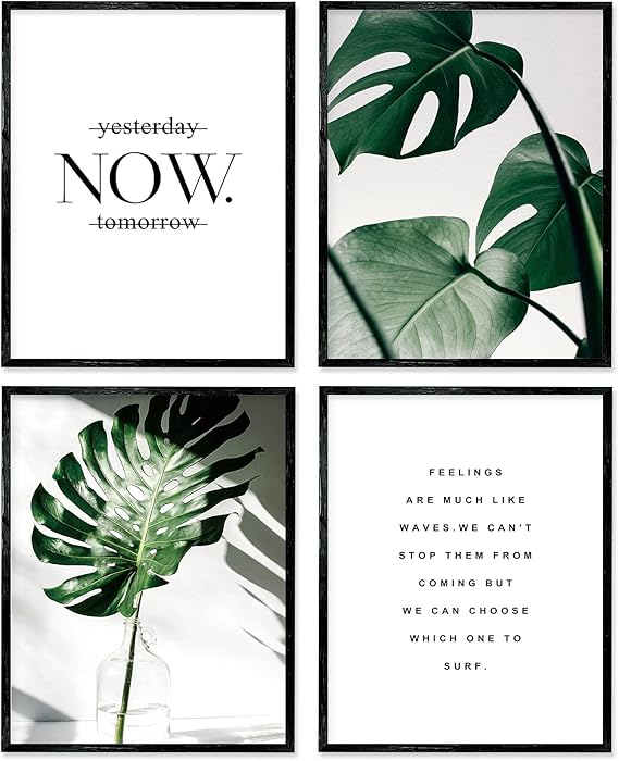 Botanical Prints Leaf Wall Art, Motivational Wall Art Prints Canvas Poster, 11x14 Prints Unframed Set of 4, Plant Posters Aesthetic for Bedroom Decor