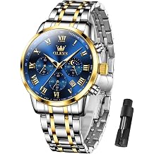 OLEVS Men's Waterproof Quartz Watch, Chronograph Stainless Steel Analog Watch for Men Functional Dial with Date Diamond Luminous Business Men's Watch