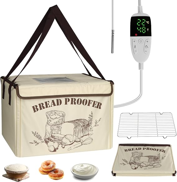 Bread Fermentation Box Sourdough Foldable Fermentation Box with Three-sided Surfaces Heating Temperature Control from 10-45°C 48H Timer Bread Proofing Cabinet with NTC Sensor & Cooling Rack for Sourdough Pizza Yoghurt