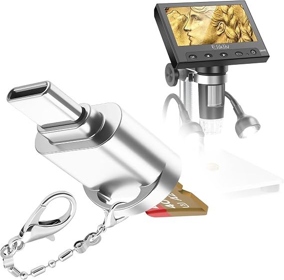 BoxWave Adapter Compatible with Elikliv EDM4 Coin Microscope (4.3 in) - Micro SD Card miniReader, USB Type-C OTG Reader USB3.0 Adapter Keychain - Metallic Silver