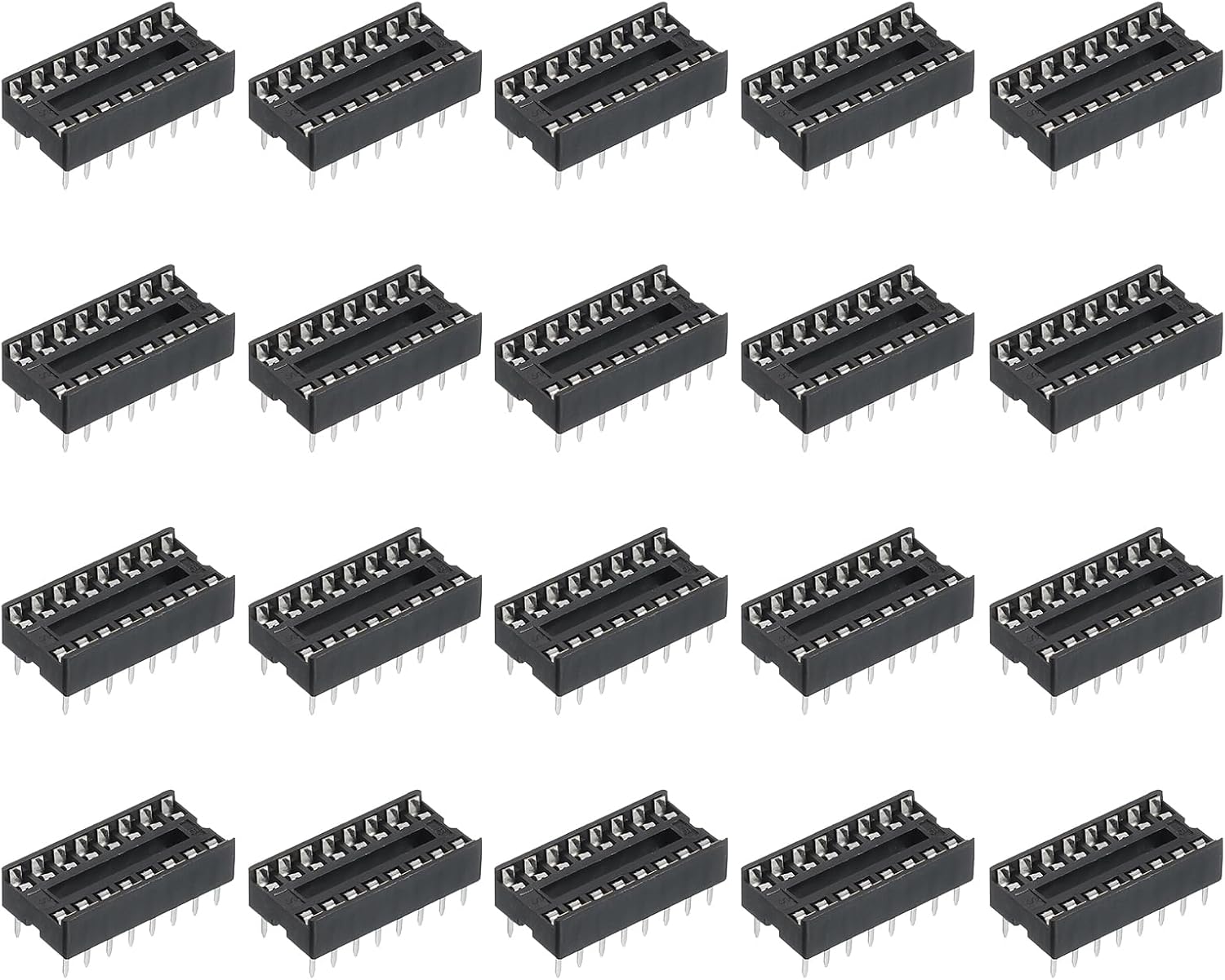 sourcing map 30Pcs DIP IC Chip Socket Adapter 7.62mm Row Pitch 16 Pin IC Assortment Kit 2.54mm/0.1" Pitch for Breadboard Project, PCB Board Design