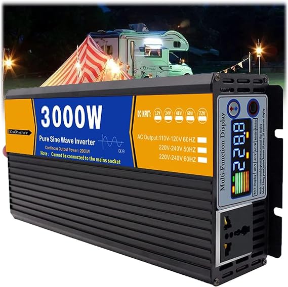 3000W DC 12V/24V/48V/60V/72V Pure Sine Wave Inverter Charger Split Phase DC Input AC Output 120V/220V Low Frequency Solar Power Inverter Converter,60V to 110V