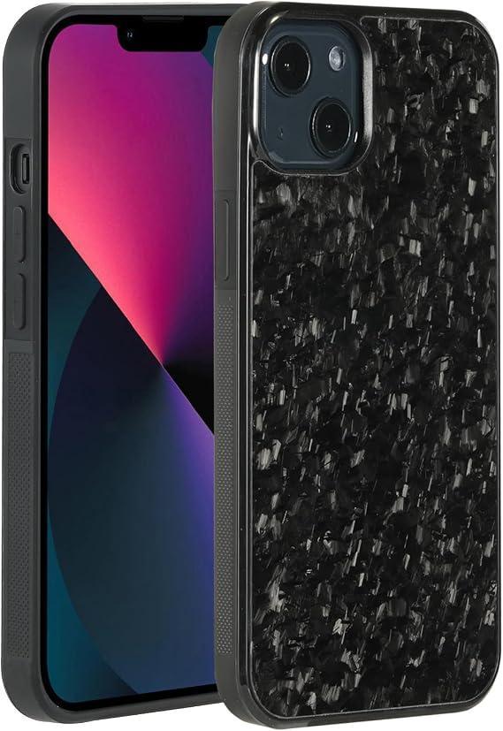 Grip Series iPhone 13用 ケース 本物の鍛造カーボンファイバー製 磁気マウント用メタルプレート内蔵 Qi認証充電器に対応 光沢ブラック/フォージド