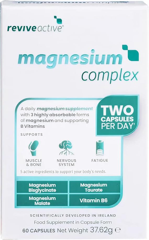 Revive Active Magnesium Supplement 3-in-1 Complex - Magnesium Glycinate (Bisglycinate), Taurate and Malate - Supports Fatigue, Nervous System, Muscles & Bones - 60 Count