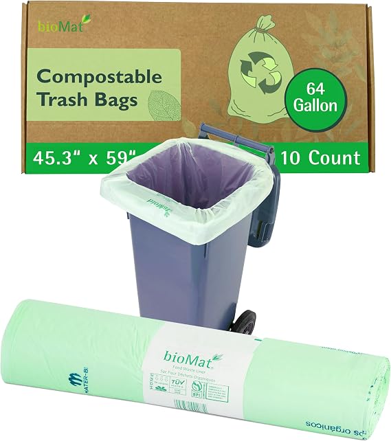 bioMat Compostable 240 Litre Wheelie Bin Liners, 10 Refuse Sacks, EN 13432 Certified Compostable Food Waste Bags, for Organic Waste, Household Waste