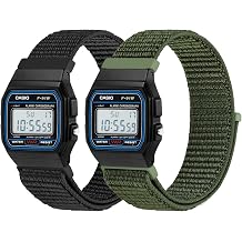 Nylon Straps Compatible with Casio F-91W/F-84/F-94/F-105/F-108/AE-1200/W-217H/W-218H/A-158W/A-168W/SGW-300H/W-800H, Adjustable Stretchy Sport Strap Comfortable Nylon Replacement Wristband