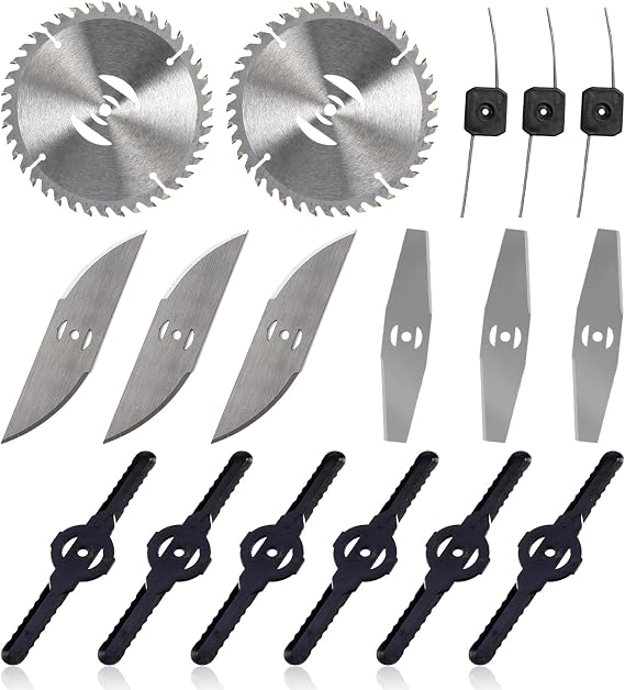 Cordless Grass Strimmer Replacement Blade,17Pcs Grass Strimmers Spare Stainless Steel Blades,Metal Round Blade,Straight Blades,Plastic Blades and Steel Wire Grass Trimmer Head Blades for Mowing Lawns
