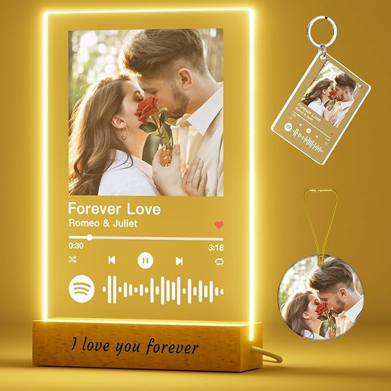 Custom Spotify Plaque - Personalized Song Plaque with Picture - Modern Acrylic 152.4mm x 228.6mm x 2.5mm Night Light for Him Her - Valentines Day Anniversary