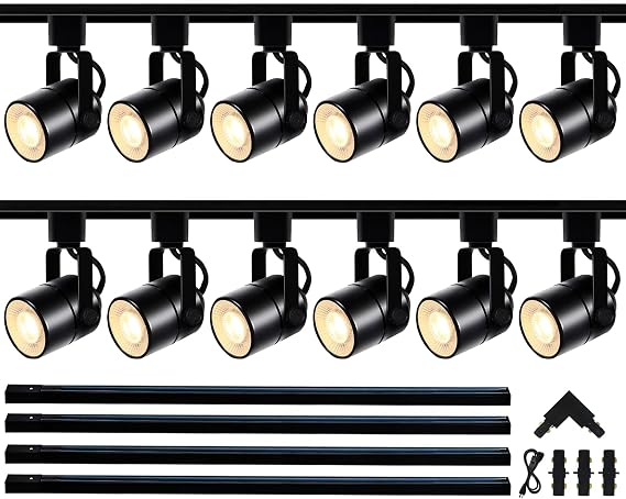 GU10 LED Track Lighting Complete Kit, 4000K Natural White, with 450cm H Track Rails, Dimmable Black LED Ceiling Spotlight Fixture with 12 Replaceable GU10 Bulbs [Energy Class C]