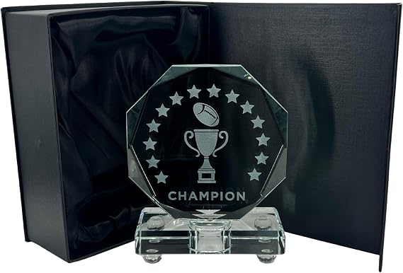 Express Medals クリスタルフットボール トロフィー賞 6インチ 八角形 チャンピオンデザイン ブラックギフトギフトボックス付き トーナメント優勝トロフィー ファンタジー