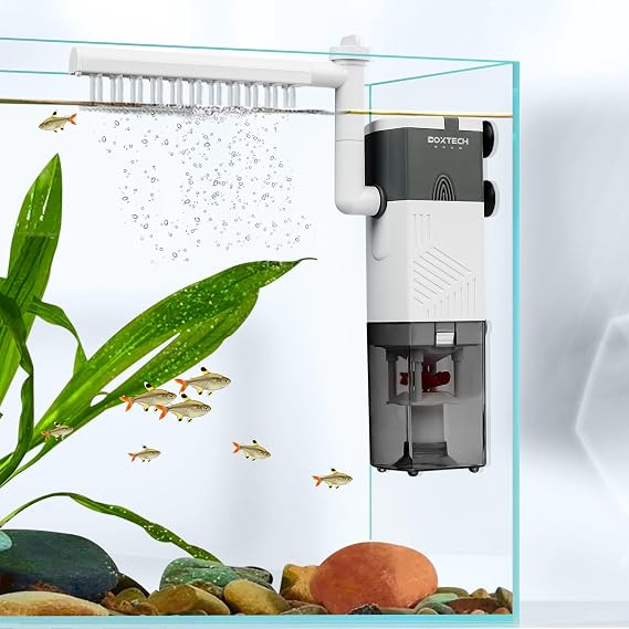 boxtech Aquarium Filter Internal 10 W, 4-in-1 Aquarium Filter Power Pump Ultra Quiet Adjustable Sponge Filter, Flow Rate 600 L/H, Suitable for 160-300 Litres
