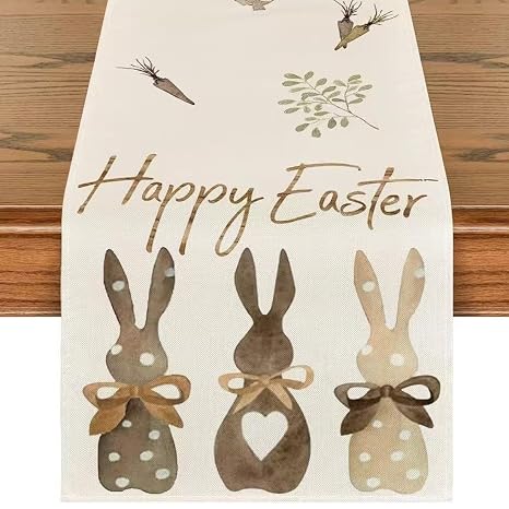 HAGNA 1 Piece Table Runner Easter Rabbits 33 x 183 cm Table Cloth Easter Tablecloth Spring Table Runner Easter Table Runner for Easter Decoration Table Kitchen Dining Room Home Decor (A)