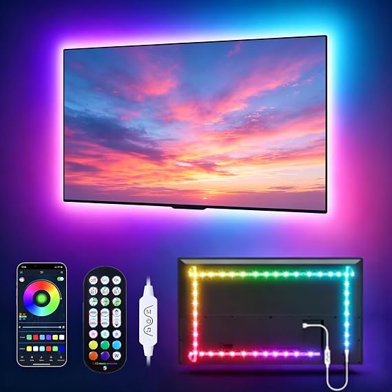 MATICOD TV Led Arka Işık için LED Işıklar, 4,0 m RGBIC Led Şerit Işıklar, TV Arkasında TV için, USB Led Işık Şeridi, 45-75 inç TV için Bluetooth Smart App Uzaktan Kumanda Müzik Senkronizasyonu, RGBIC 5050