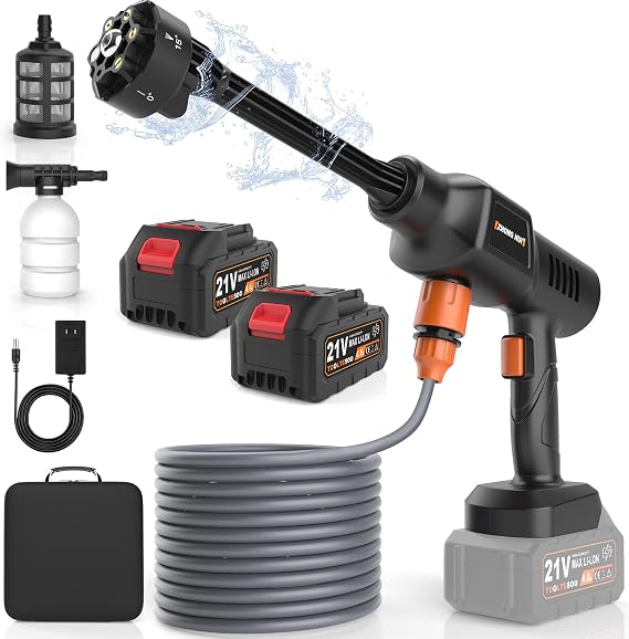 Cordless Pressure Washer 2000PSI, 2×4000mAh, 6-in-1 Nozzle
