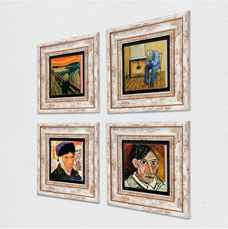 Pinecone Stone Picasso, Van Gogh, Çığlık Taş Duvar Tablosu - Çerçeveli Taş Tablo - Dekoratif Duvar Sanatı - Modern Ev ve Ofis Duvar Dekoru T4-1118