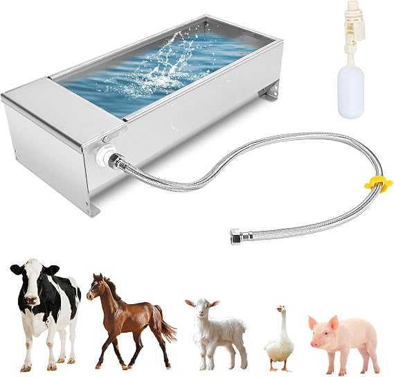Ausla Float Drinking Bowl, 7.5L Cattle Drinking Bowl Large Capacity Automatic Water Dispenser 304 Stainless Steel Self Filling for Dogs Horses Cows Goats