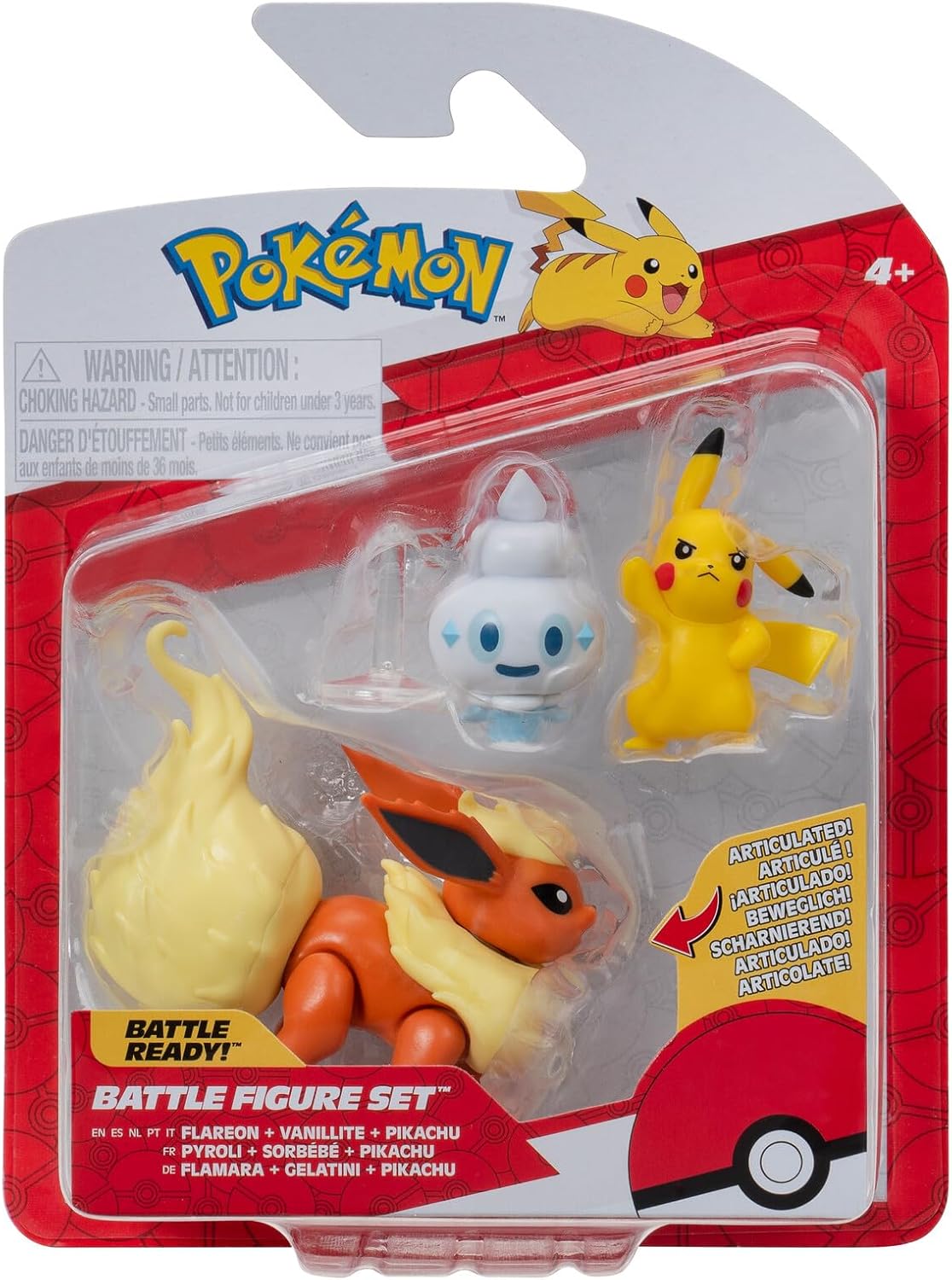 Pokémon PKW3611 - Battle Figure Set - Pikachu, Gelatini, Flamara, Resmi Figür Seti