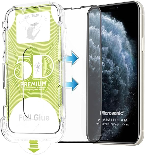 Microsonic Apple iPhone 11 Pro Magic Uygulama Aparatlı Tam Kapatan Ekran Koruyucu Siyah [iPhone 11 Pro ile Uyumlu Ekran Koruyucu]