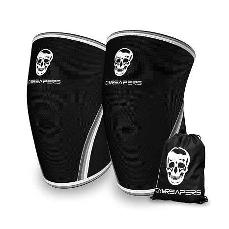Gymreapers Knee Sleeve Pair with Gym Bag - IPF Approved - Compression Brace for Squats, Fitness, Weightlifting, Cross Training and Powerlifting - 7mm Neoprene Sleeve - Men and Women Black/White