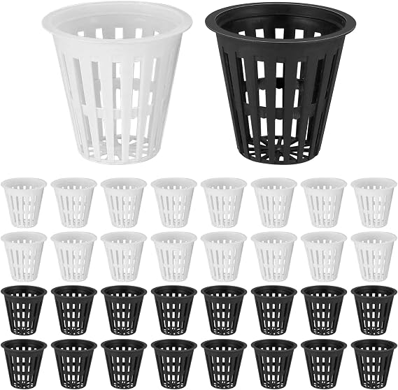 50 Pieces Mesh Pot Net Basket Hydroponics, Planting Mesh Basket Pot, Plant Growth Cups Pots Cup for Hydroponics Garden Balcony Planting – White, Black