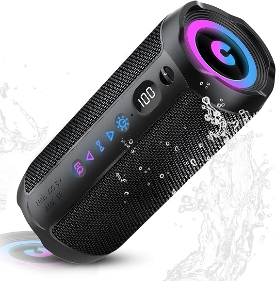 Portable Bluetooth Speaker, Bluetooth 5.4 Speaker,25W Dual Speaker with LED Display, Deep Bass, 25H Playtime, Colorful RGB Lights, IPX7 Waterproof,TWS pairing for Outdoor/Home/Party/Travel,Gift Ideas