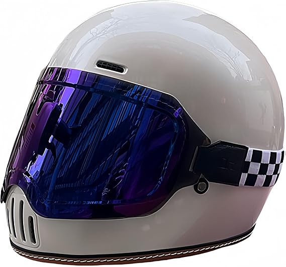 Retro Classic Full Face Motorcycle Helmet, Street Bike Helmet with Sun Visor, Unisex-Adult Cafe Racer ATV UTV Scooter Helmets DOT ECE Approved