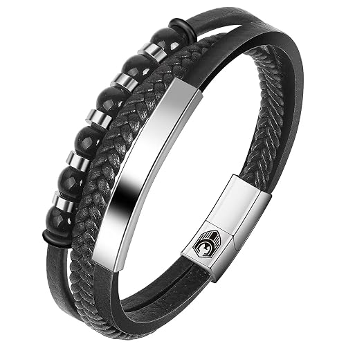 Handmade Leather Bracelet Men's Leather Bracelet with Stainless Steel Magnetic Clasp Braided Bracelet for Men and Idea Gifts