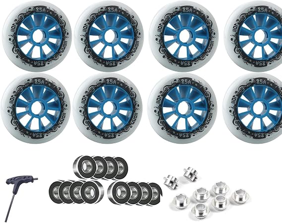 インラインスケートホイール 8個パック 90mm 100mm 110mm インラインホイール ABEC-9ベアリング交換用 硬度85A 速度と高いグリップ性能の向上