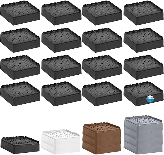 Bed Risers 1 inch, 2 inch, 3 inch, 4 inch Heavy Duty, Adjustable Furniture Riser for Table Desk Couch Sofa Chair Recliner Leg Frame Dorm, Stackable Bed Raisers Blocks (Black 16 Pack, 1 inch)
