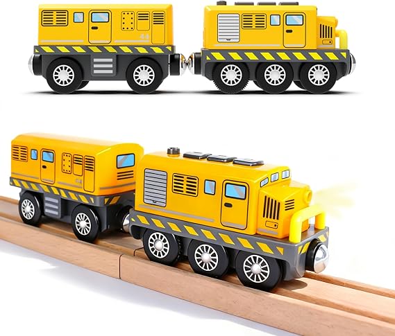 木製線路用電池式列車、強力なエンジン機関車列車 トーマス&ブリオ対応 電動TrainToy セット 男の子 幼児 対象年齢3歳以上