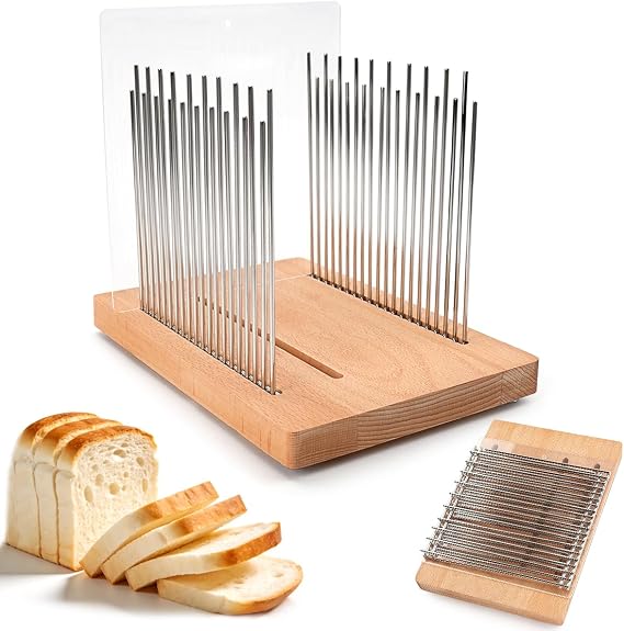 Bread Slicer, Beechwood Cutting Board, 4 Adjustable Thicknesses