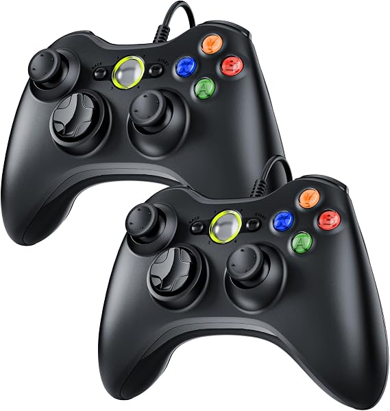 Controller for Xbox 360 - 2 Wired Gamepad with USB Cable Vibration Feedback & Precise Analog Sticks - Compatible with PC/Windows 11/10/8/7/XP Instant Plug and Play Function