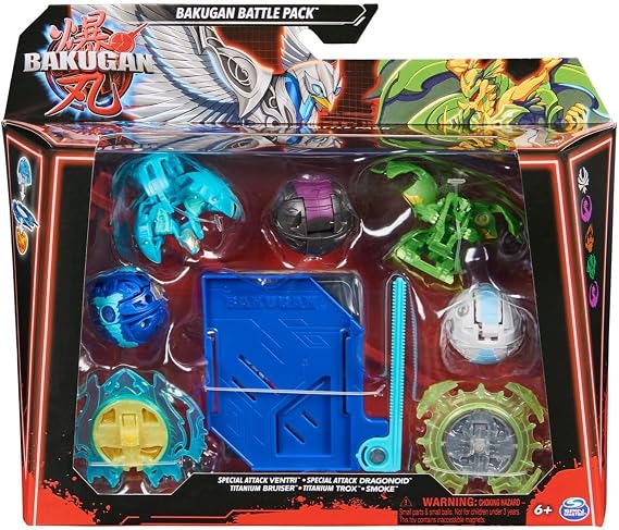 Spin Master Bakugan Blue Base Battle Pack Action Figure Set Special Attack Ventri Special Attack Dragonoid Titanium Bruiser Titanium Trox Smoke 6066988