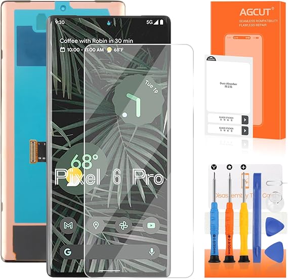 Google Pixel 6 Pro 5G LCD Screen Replacement OLED for Google Pixel 6 Pro LCD Display GLUOG, G8VOU Screen TouchDigitizer Assembly Repair PartsFingerprint Function,No Fingerprint Cable