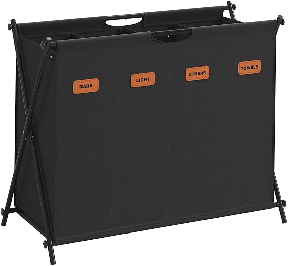 SONGMICS 155 L Laundry Basket, 4 Sections, Collapsible X-Frame