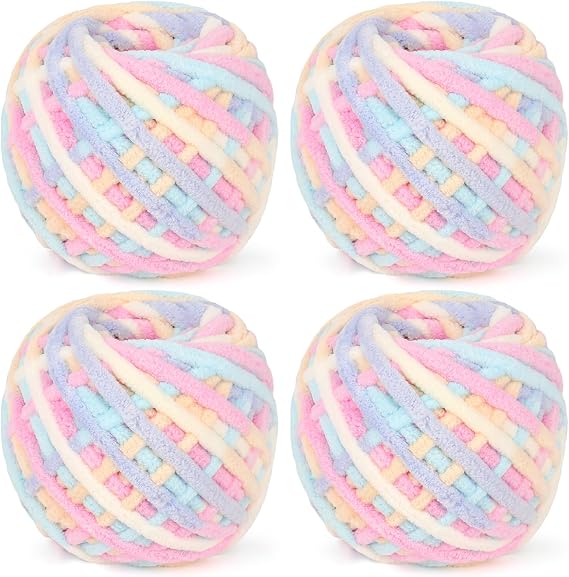 Reessy Chunky Yarn, 400g(4×100g) Rainbow Chunky Wool for Knitting