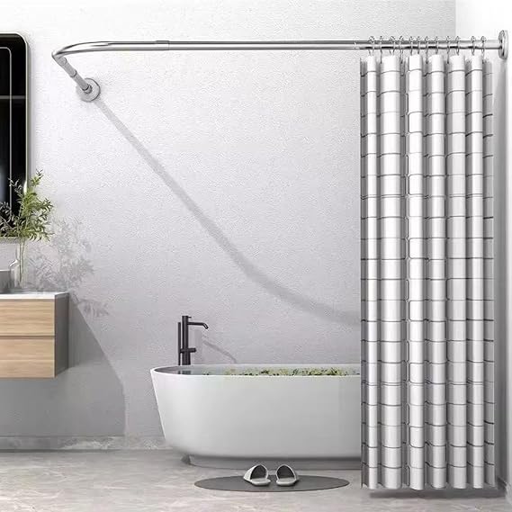 Kavisli L Şekilli Duş Perdesi Çubuğu Teleskopik Ayarlanabilir Paslanmaz Çelik Sarkma Yok 150-180 cm x 150-180 cm Modern Gümüş Tasarım Banyolar için