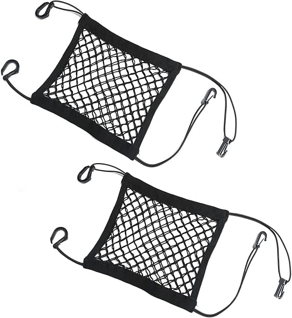 2Pcs 3-Layer Car Storage Net Organiser Between Front Seats, Kid Dog Pet Net Barrier Car Mesh Pocket Elastic Tissue Purse Holder Netting for SUV, Van, Black Mesh, 30cm x 30cm
